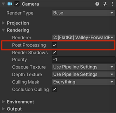Camera properties. How to enable Post-processing v.2