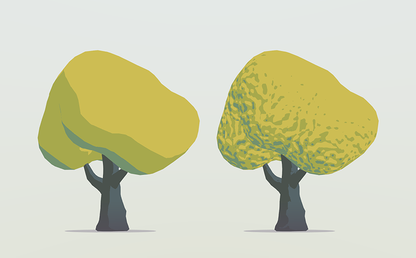 ‘Normal Map Tree’ demo scene, a tree without and with a normal map