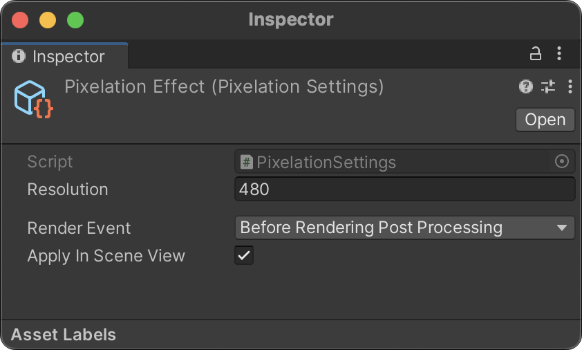 Flat Kit Pixelation. Inspector interface