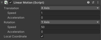 Linear motion script. Inspector interface