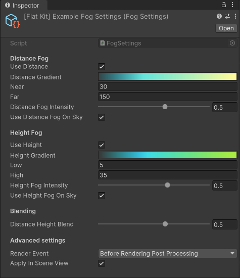 Fog Image Effect. Inspector panel interface