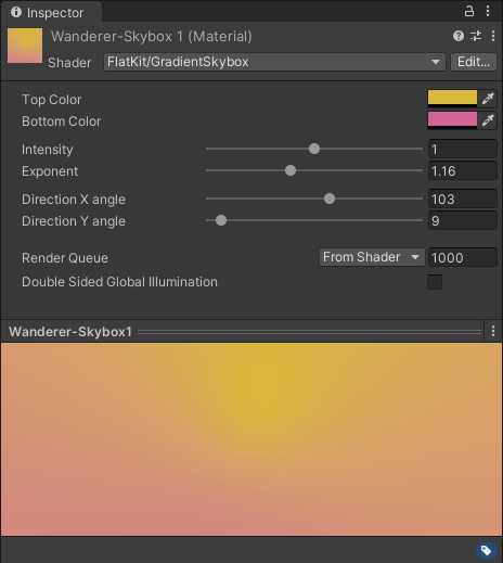 Gradient Skybox. Inspector panel interface