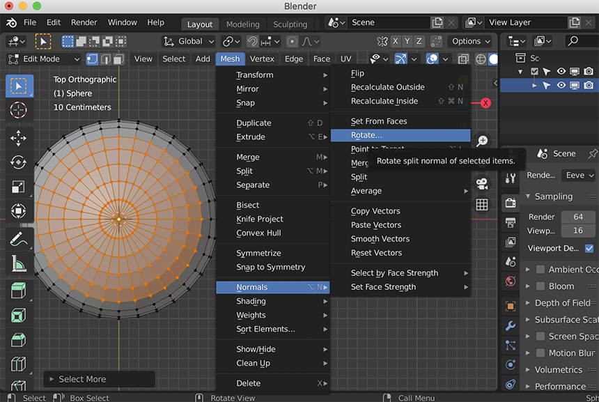 Rotating normals in Blender