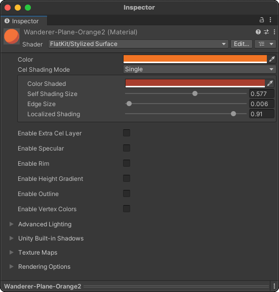 ‘Stylized Surface’ shader collapsed view. Single mode. Simple use case