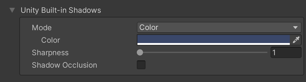 Unity Built-in Shadows in Color mode. Inspector interface